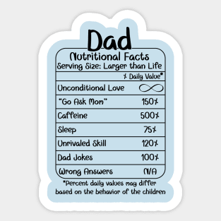 Dad Nutritional Facts (for Light Shirts) Sticker